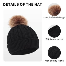 Kids Knitted Hat Scarf and Gloves Set, Toddler Winter Warm Pom Pom Hat Beanie Fleece Lining Scarf Gloves Cold Weather 3 Piece Set for Boys and Girls 2-7 Years