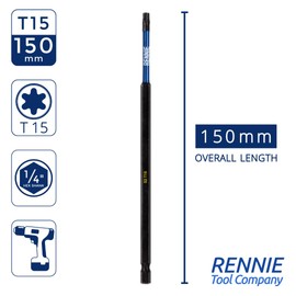 5 x Rennie Tools 150mm Long T15 TX15 Impact Screwdriver Driver Bits Set. Heavy Duty Magnetic Torx Screwdriver Bit Set. Black Oxide Coated Torx Impact Driver Bits. Torx Bit Set.