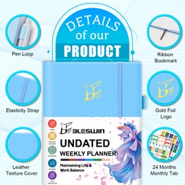 BLESWIN Undated Weekly Planner, A5 Size (5.7'' X 8.5'') Diary Week to View, Goal Setting Productivity Planner Journal with to-Do-List & Habit Tracker, Blue Work Planner Organizer for Men & Women