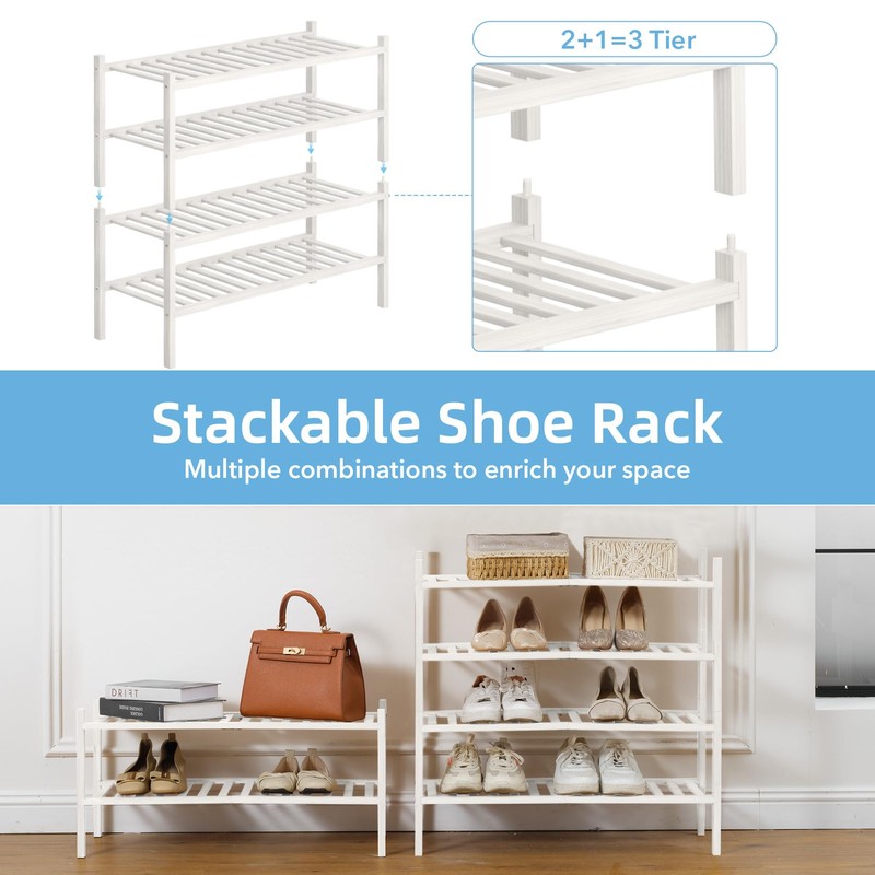 Buymoth 4 Tier Bamboo Shoe Rack Storage Organizer for Closet,