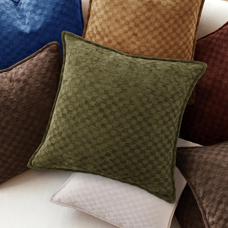Chenille Plaid Throw Pillow Covers 18x18 Inch, Set of 2
