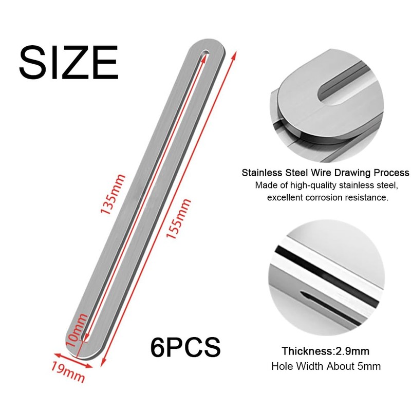 6PCS Slotted Brace,Flat Straight Brace Brackets,Stainless Steel Flat Slotted Brace
