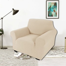 Andreannie Beige Jacquard Chair Slipcovers Armchair Sofa Covers Chair Couch Covers for Armchair Bundle Ottoman Slipcover(Beige)