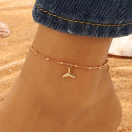 Aneneiceera Boho Layered Flower Anklet Bracelet Gold Tiny Rhinestone Satellite Chain Flora Pendant Ankle Chain O Paper Clip Chain Anklet Hawaiian Beach Flower Foot Chain Women