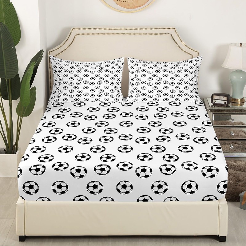 Soccer Kids Sheet King Size,Ball Sports Games Competition Bedding Set,Girls