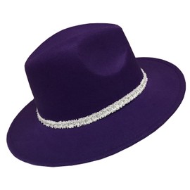 B-HOT Wide Brim Fedora Hat for Women Men's Felt Panama Cap Beach Sun Hat with Removable Band Purple