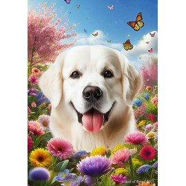 Golden Retriever White - Best of Breed Spring Butterfly Outdoor Garden Flag 12" x 17" Mailbox Flag Dog Flag