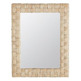 47th & Main Boho Rectangular Woven Hanging Mirror for Wall Décor, Large, Natural Cane