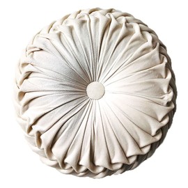 Teieas Round Throw Pillow Velvet Home Decoration Pleated Round Pillow Cushion for Couch Chair Bed Car Beige