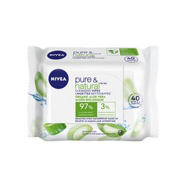 NIVEA Biodegradable Pure & Natural Face Cleansing & Makeup Removing Wipes, 40 Wipes
