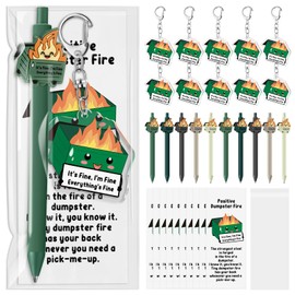 Sayglossy 10 Sets Dumpster Fire Pen Gifts for Coworker Positive Funny Pens Dumpster Fire Desk Accessories Acrylic Keychains Bookmarks Support Gifts for Team Coworker Teachers Boss Nurse
