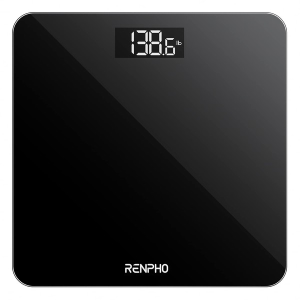 RENPHO Digital Bathroom Scale, Highly Accurate Body Weight Scale with Lighted LED Display, Round Corner Design, 400 lb, Black-Core 1S