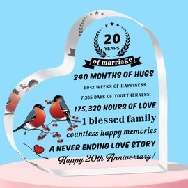 QMVMV 20th Anniversary Acrylic Plaque for Him and Her - 20th Wedding Anniversary Present for Couple - Unique Heart-Shaped Acrylic Plaque for 20 Anniversary
