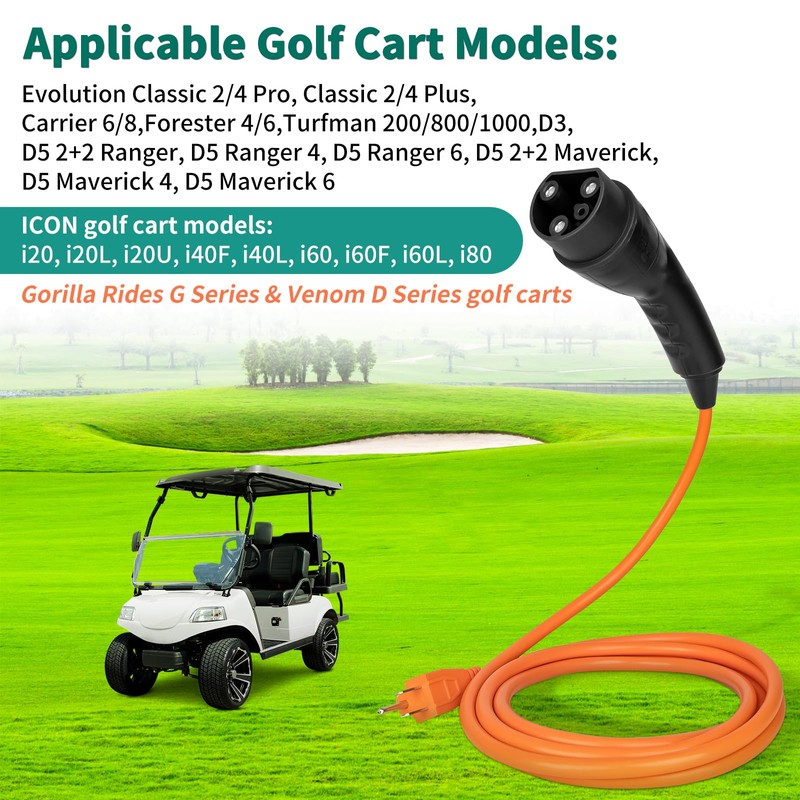 Charging Power Cord Compatible with Evolution ICON Golf Carts, 120V