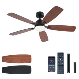 NKPU 52inch Ceiling Fans with Lights, Low Profile Ceiling Fan with Light and Remote/App Control, 2 Downrods, DC Reversible Motor, Noiseless, Dimmable Brown Ceiling Fan for Bedroom Livingroom