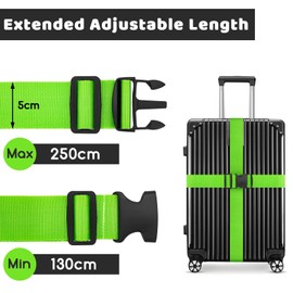 WISYOK Luggage Strap, Pack of 2, Suitcase Strap Eye-catching, Extended Luggage Straps Maximum 250 cm, Safe Suitcase Straps, Robust Suitcase Webbing, Luggage Strap for Travel and Air Travel (Green)