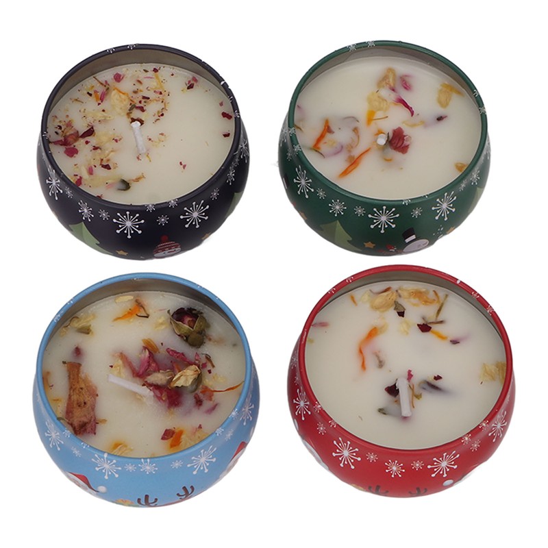 4Pcs Christmas Scented Candles Gifts Set Soy Wax Plant Oil
