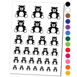 Teddy Bear Stuffed Animal Toy Temporary Tattoo Water Resistant Fake Body Art Set Collection - Black (One Sheet)