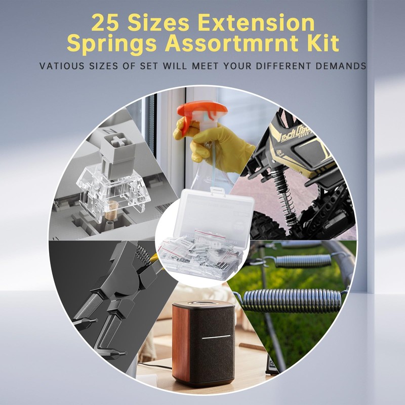 100 Pcs Extension Spring, Beesini Extension Spring Assortment Kit 25
