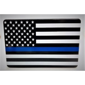 AMERICAN FLAG, BLUE LINE, Billet Aluminum Trailer Hitch plug Cover, UV, 3" X 5"