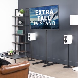 VIVO Extra Tall TV Floor Stand for 13 to 65 inch Screens up to 44 lbs, LCD LED OLED 4K Smart Flat, Curved Monitor Panels, Max VESA 400x400, Tall Pole for Treadmills and Ellipticals, Black, STAND-TV18