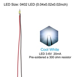 PATIKIL 0402 Pre-Wired Micro LED, 24 Pcs 3-6V Pre-soldered Mini Light Emitting Diodes Surface Mount Device for Model Building, DIY, Science Projects, 9.8" Length, Cool White