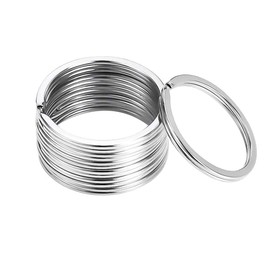 100Pcs Round Key Rings Metal Flat Split Key Ring 30mm Bulk for Crafts Circular Keychain Key Ring Circular Keychain Hoops Keyring Loop Connector Silver