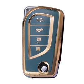 ontto 4-button Flip Key Fob Cover Fit for Toyota TPU Key Case Anti-fall Car Key Holder for Avalon Camry Corolla Fortuner Highlander Levin RAV4 Sequoia Sienna Tacoma Key Remote Grey