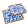 Two's Company Blue Tile Block Print Serving Trays, Set of