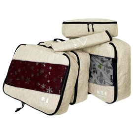 5pc Packing Cubes Set Large Travel Luggage Organizer 4 Cubes 1 Laundry Pouch Bag (Snow Beige)