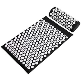 Fitvids Acupressure Mat and Pillow Set for Back/Neck Pain, Acupuncture Products to Relieve Muscle Fatigue, Improve Insomnia for Sedentary People, Acupuncture Eases Stress, Massage Mat, Black