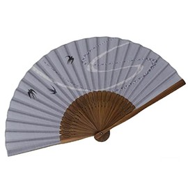 Stylish kimono Iroha Men's Folding Fan, Classical Motif, 8.7 inches (22 cm), 213: Tsubame