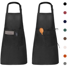 Viedouce 2 Packs Apron Cooking Kitchen Waterproof,Adjustable Chef Apron with Pockets for Home,Restaurant,Craft,Garden,BBQ,School,Coffee House,Apron for Men Women