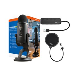 Blue Microphones Yeti USB Microphone (Blackout) Bundle with Studio Pop Filter and 4-Port USB 3.0 Hub Bundle- Blue Yeti Mic is Ideal for Recording, Computer Gaming, Streaming, and Podcasts (3 Items)