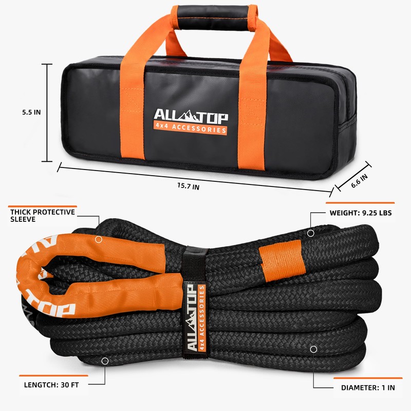 ALL-TOP Kinetic Recovery Rope, 48000Lbs, 1in x 20ft, Heavy Duty