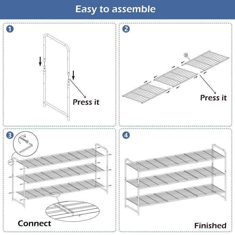 KEETDY 3-Tier Long Shoe Rack for Closet Metal Shoe Organizer