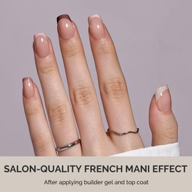 MelodySusie Short Square Coffee Brown French Nails Tips - 160Pcs 16 Sizes Soft Gel False Nails, No File Needed Pre-Base Coated, Natural White & Pink Long-Lasting Manicure for DIY Nails Salon