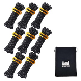 NCNL (NO CAMP NO LIFE) Paracord Tent Rope, Tarp Rope, Guy Rope, Includes Reflective Material, Load Capacity: 942.8 lbs (430 kg), Thickness 0.2 inches (5 mm), Length 16.8 ft (4 m), Set of 6, 8, 10, 12