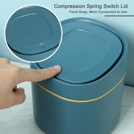 SVUPUE Mini Trash Can, Mini Desktop Trash Can, Desk Trash Can with Lid, Suitable for Bathroom, Kitchen, Office, Coffee Table, Portable with Detachable Lid, Blue