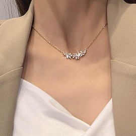 Inateannal Vintage Rhinestone Flower Pendant Necklace Gold Crystal Flowers Necklace CZ Flower Choker Necklace Rhinestone Chain Earrings Jewellery for Women and Girls, Zinc, No Gemstone