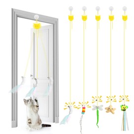 AYESY Indoor Cat Toys，5 Pack Self-Play Hanging Door Interactive Entertain Cat Toys with Bell Hanging Plush Teaser Toy for Hunting Exercise Chasing Play