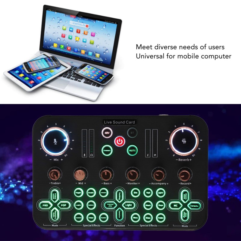 Live Sound Card Voice Changer Soundboard Bluetooth Audio Mixer for