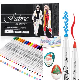 EFNHJF5 24 Colours Textile Pens, Machine Washable, Textile Painting Pens, Dual Tip Textile Brand Fabric Colouring Pens, Washable, Textile Paint for T-Shirts, Fabric Colouring Pens and Fabric Bags for