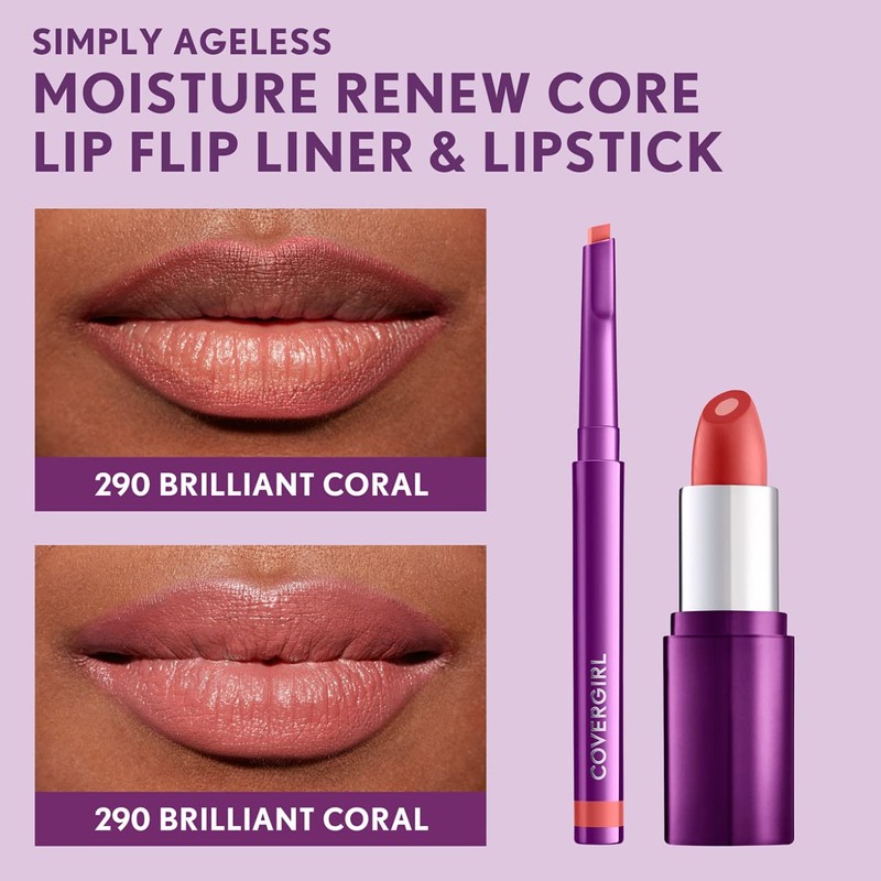 COVERGIRL Simply Ageless Lip Flip Liner, Brilliant Coral, Pack of