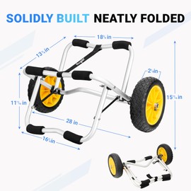 Yes4All Kayak Cart U-Shape Aluminum, 200lbs Capacity Kayak Dolly with 4 Fixing Straps & Thick PU Wheels, Foldable Canoe Cart