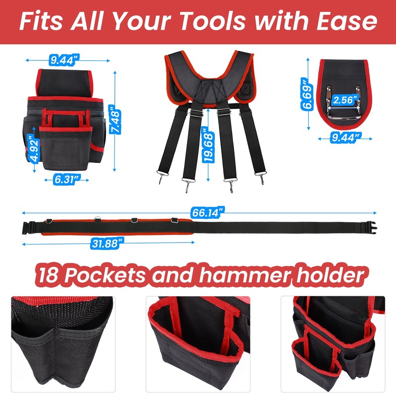 Tool Belt With Suspenders, Heavy Duty Magnetic Tool Belts for