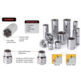 GEARWRENCH 57 Pc. 3/8" Drive 6 Pt. Mechanics Tool Set, Standard & Deep, SAE/Metric - 80550