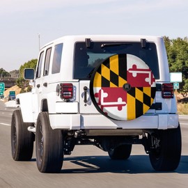 Dujiea Maryland Flag Spare Tire Cover with Backup Camera Hole, Universal Wheel Tire Cover Tire Protectors for Jeep Trailer RV Van SUV Truck Camper and Many Vehicle 17inch