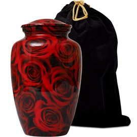 Bhartiyaa Handicraft Red Rose Cremation Urn for Human Ashes – Memorial Urn for Adult Male & Female, Holds Up to 200 lbs, for Home or Burial (Design 9)