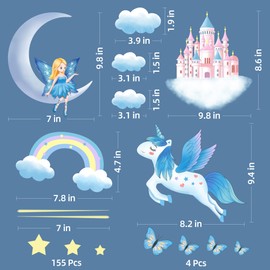 Unicorn Rainbow Wall Stickers Glow in The Dark Wall Stickers for Bedrooms for Girls Unicorn Wall Decals Kids Toddler Wall Stickers Living Room Playroom Nursery Wall Decor